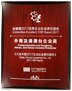 賀電：大金空調(diào)榮獲“金蜜蜂2017優(yōu)秀企業(yè)社會責任”獎